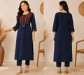 Navy Blue Geometric Embroidered Kurta with Pant Set