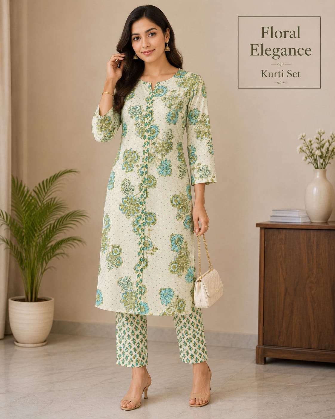 Floral Elegance Mint Green Printed Kurti