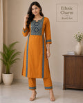 Ethnic Charm Mustard Embroidered Kurti