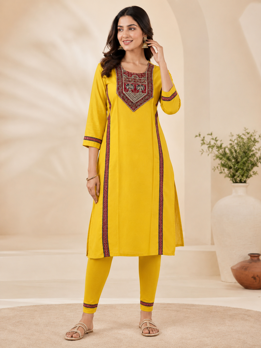 Timeless Tradition Yellow Embroidered Kurti